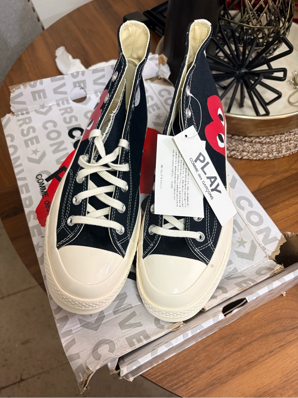 Converse Black High-Top Sneakers with Red Heart Graphic
